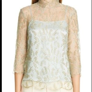 Adam Lippes Chantilly Lace Turtleneck Top